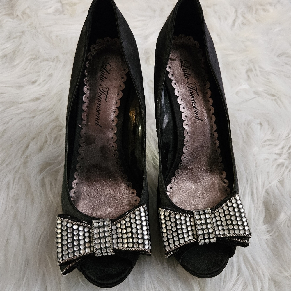 Lulu Townsend Black Satin Platforms